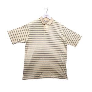 Vintage 80s LL Bean Polo Shirt Mens XL Short Sleeve Striped Yellow Green